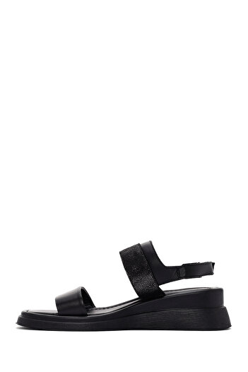 Derimod Women's Black Wedge Heeled Shoes Genuine Leather Sandals 25Sfd361114
