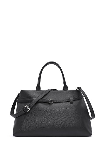 Derimod Women's Black Long Strap Classic Leather Handbag 25Sbd2473Ft