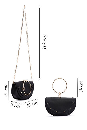 Derimod Women's Black Long Chain Strap Mini Evening Dress Clutch Bag 25Sbd290518