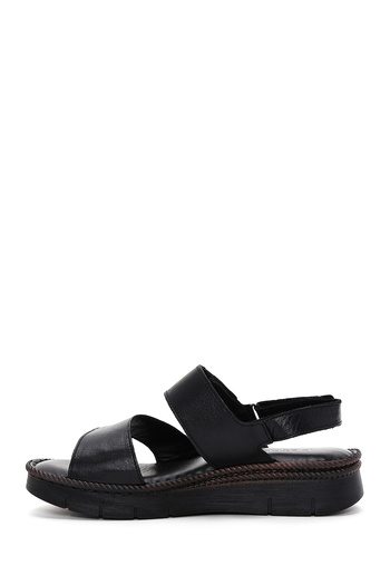 Derimod Women's Black Ankle Strap Genuine Leather Comfort Sandals 25Sfd320418