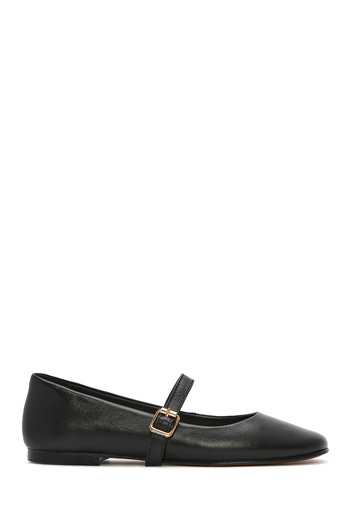 Derimod Women's Black Banded Genuine Leather Summer Ballerina Shoes 25Sfd420118