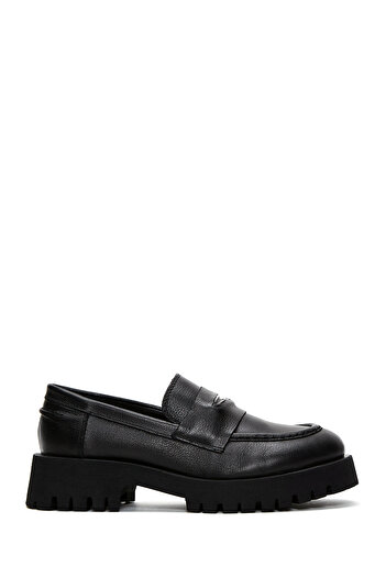 Derimod Women's Black Thick Soled Genuine Leather Masculine Loafer Shoes Casual Shoes 25Sfd180118