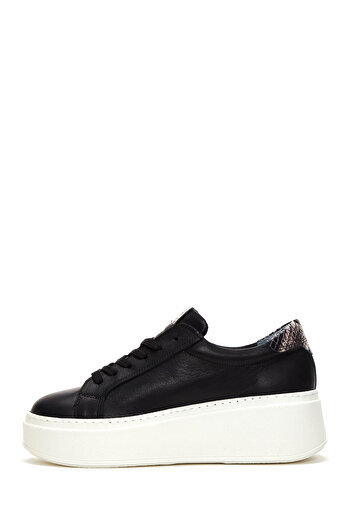 Derimod Women's Black Lace-Up Thick Sole Leather Sneaker 24Wfd 370218