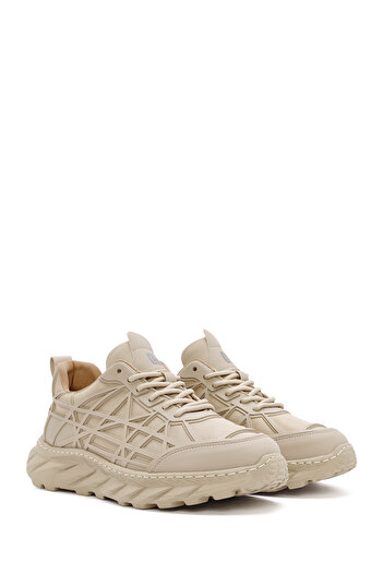 Derimod Erkek Bej Bağcıklı Kalın Tabanlı Kumaş Sneaker 24WFD690014