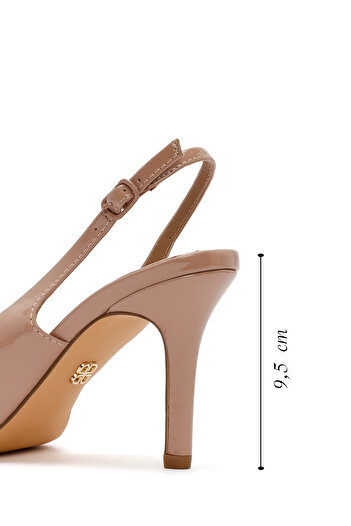 Derimod Women's Beige Open Back Thin Heeled Patent Leather Shoes 24Wfd 440216