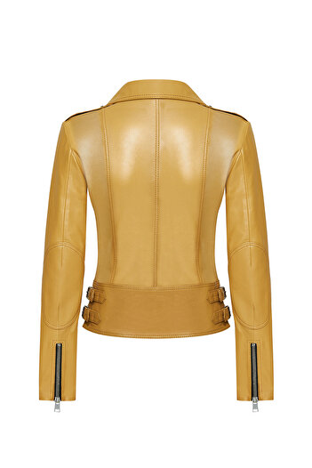 Derimod Latoya Women's Yellow Double Breasted Collar Leather Jacket 24Wgd5059Ve