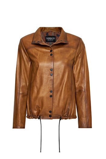 Derimod Lopez Women's Brown Judge Collar Leather Jacket 24Wge5181Nc