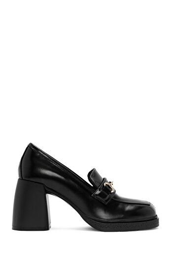 Derimod Women's Black Buckle Detailed Thick High Heeled Leather Loafer 24Wfd141322