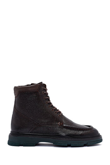 Derimod Men's Brown Lace-Up Zipper Detailed Leather Casual Boots 24Wfd6046Ft