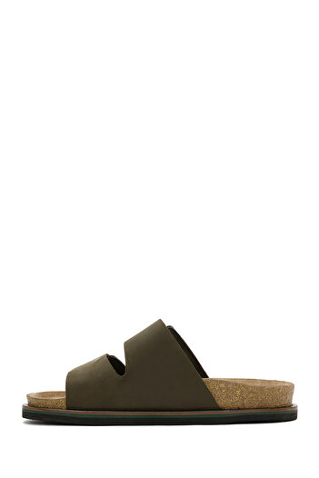Derimod Men's Khaki Nubuck Leather Slippers 24Sfd6258V3