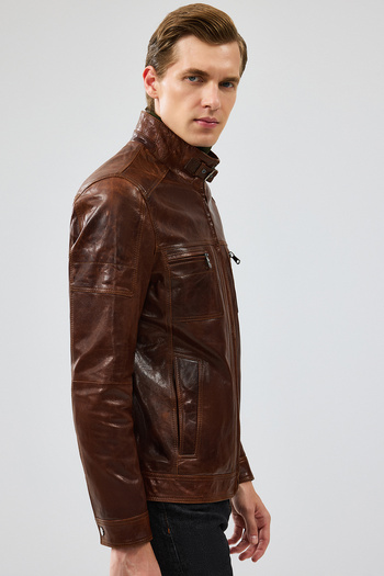 Derimod Wade Erkek Kahverengi Slim-Fit Deri Ceket 24WGF6462M2