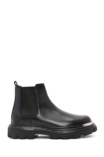 Derimod Men's Black Metal Detailed Leather Chelsea Boots 24Wfd 650318