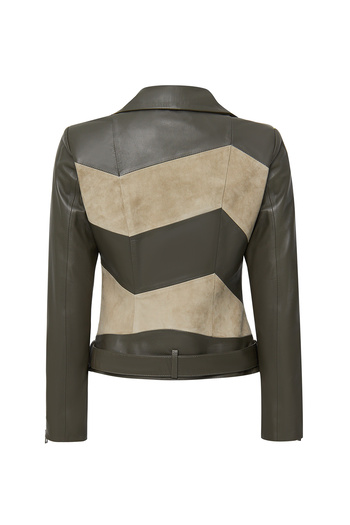 Derimod Madonna Women's Green Double Breasted Lapel Leather Jacket 24Wgd5220Xs