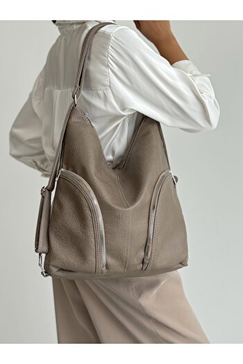 KIRASE New Quality Soft Leather Simple and Stylish Multi-Section Large Size Backpack and Shoulder Bag