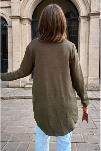 Pasaklı Giyim Women's Khaki Asymmetrical Shawl Collar Button Detailed Loose Cardigan 3328264