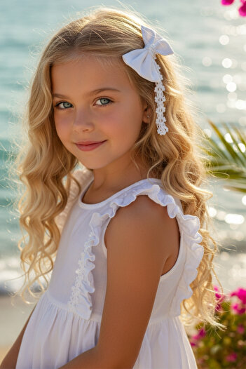Parla Kids Girl's Eloise Linen Sleeveless Ruffled Lace Detailed Dress Buckle Suit