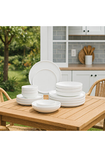 Dania Luxury 16 Piece Plain Round White Porcelain Dinner Set