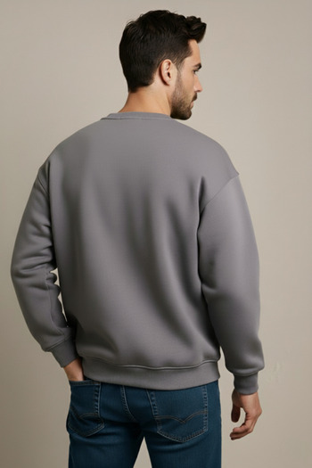 JUSTEVER Ανδρικό φούτερ Crew Neck Κεντημένο Raised Grey με Fleece Εσωτερικά - Volar
