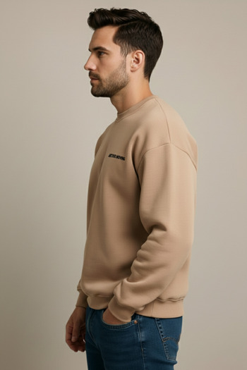 JUSTEVER Ανδρικό φούτερ Crew Neck Κεντημένο Raised Mink με Fleece Εσωτερικό - Volar
