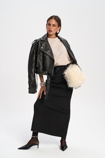 MAİ COLLECTİON Bruno Striped Black Skirt