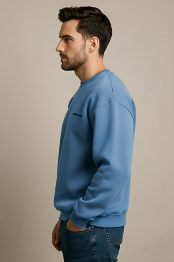 JUSTEVER Ανδρικό φούτερ Crew Neck Κεντημένο Raised Blue με Fleece Εσωτερικά - Volar