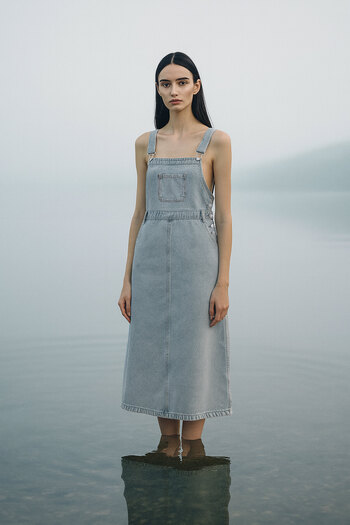 Bluewhite Modest Square Neck Jean Salopet Dress
