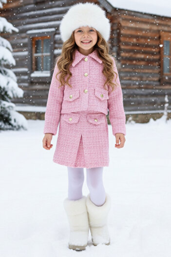 Parla Kids Girl's Carmen Powder Pink Tweed April 23 October 29 Skirt Jacket New Year's Suit