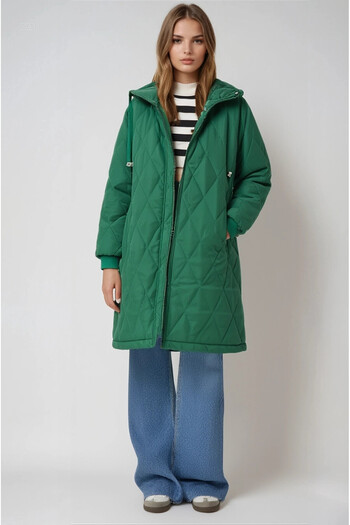 hazelin Women's Emerald Green Quilted Long Puffer Coat HZL22W-BD151381