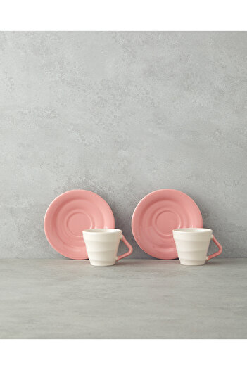 English Home Valora Ceramic 4 Piece Coffee Cup Set for 2 People 90 ml Pink