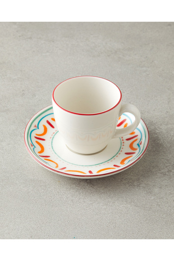 English Home Colorful Lines Porcelain 4 Piece 2 Seater Coffee Cup Set 90 ml Colorful