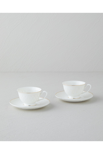 English Home Flare New Bone China - 4-Piece 2-Person Coffee Cup Set, Gold