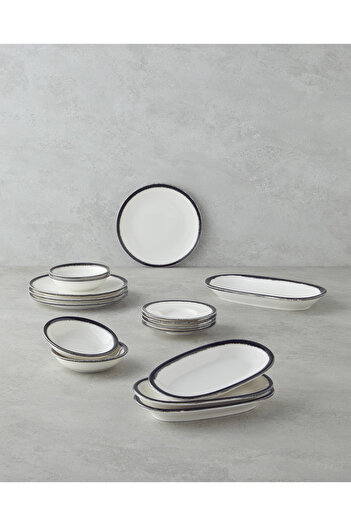English Home Horizon 16 Piece Porcelain Breakfast Set - Black for 4