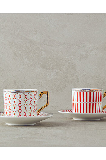 English Home Rabecca Porcelain Set of 2 Red Coffee Cups 90 ml