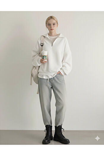 dwnwear Φούτερ Unisex Relax Fit Άνετη εφαρμογή, βαμβακερή επένδυση, με μισό φερμουάρ και όρθιο γιακά