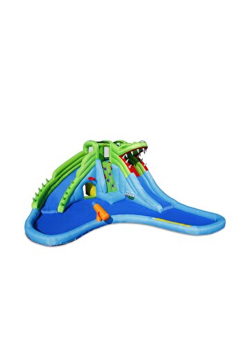 Happy Hop Crocodile inflatable mattress with two water slides, water cannon, climbing space and basketball hoop