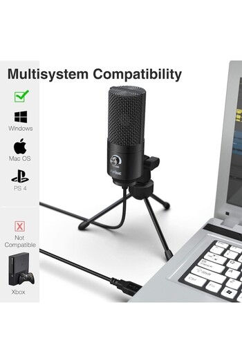 Fifine Microfon Condenser K669B, Cardioid, USB, Control Volum, PC, PS4, Podcast, Streaming