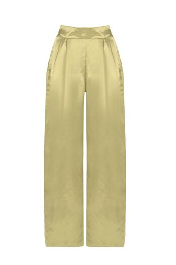 La Sarta Mytilie Green Silk Satin Palazzo Trousers