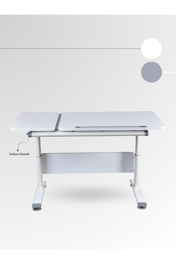 Creo Mobili Vega Simple Kompakt Ofis ve Çalışma Masası Yükseklik Ayarlı Montessori Uyumlu - 130x70 Cm, Beyaz/Gri