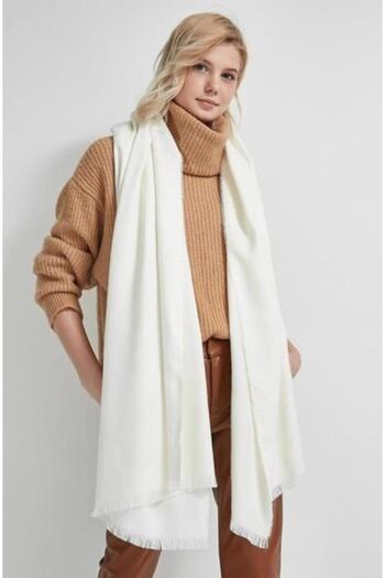 FELLMENS Ecru Self-Tasseled Thick Women's Shawl