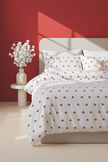 Rivaİstanbul Red Heart Double Duvet Cover Set