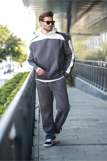 Madmext Smoked Hooded Stripe Detailed Men's Tracksuit Set E7326