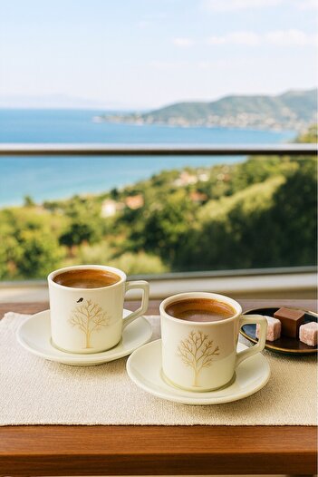 BeySüS Set of 2 Porcelain Coffee Cups with Tree of Life Pattern