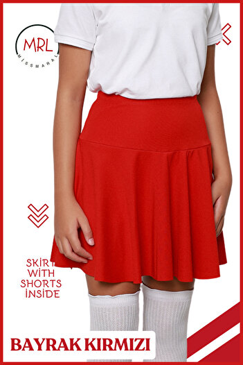 missmaral Red Shorts Event Skirt School Game Feast Pool Sea Tour Skirt with Shorts 4101