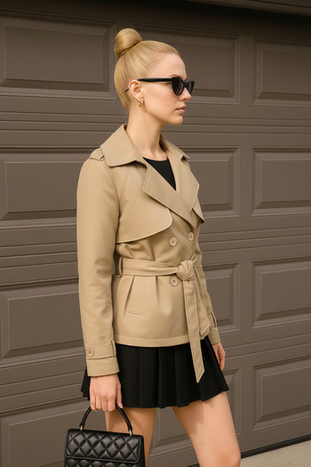 Delpino Short Belted Women's Trench Coat Jacket