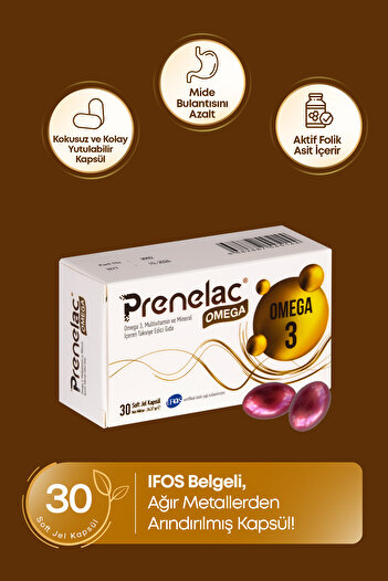 PRENELAC Omega 3, Ginger Multivitamin Containing Food Supplement 30 Soft Gel Capsules