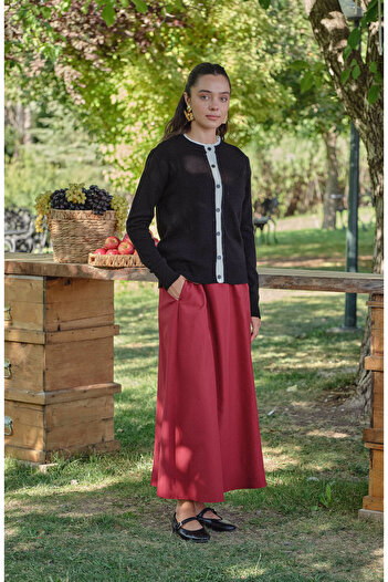 Fatma Atasoy Drawstring Burgundy Trench Skirt