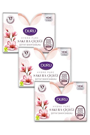 Duru Hydro Pure Sakura Flower Transparent Care Soap 2 x 135 Gr x 3 Packs