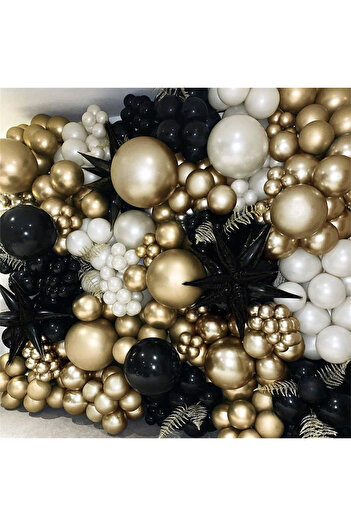 Toyska Set 163 Latex Balloons, Party Model for Archway, Black, Gold, White