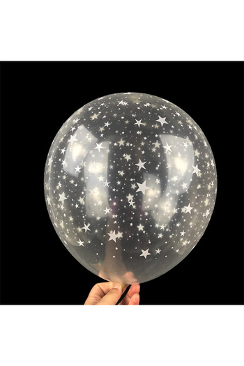 Toyska Set 10 Latex Balloons Transparent, Party Model, 30 cm, White Stars, 2.8 g