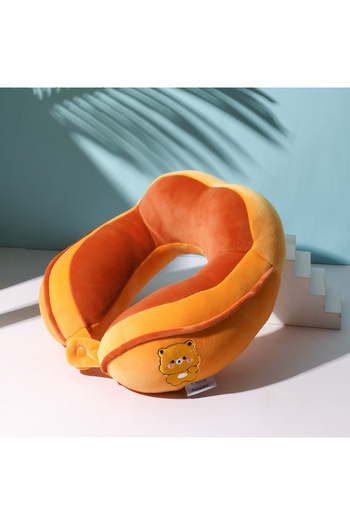 Toyska Travel Pillow, Neck and Head Support, Embroidered Bear Model, Orange